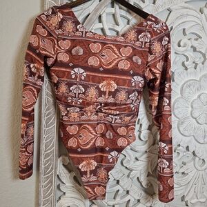 PHAX Women's Long Sleeve One Piece Swimsuit Entero Ancestra Medium Orange Multi